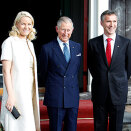 26 May: The Crown Princess welcomes the Prince of Wales who visits Oslo for the Climate and Forest Conference. Together they attended a dinner at Lysebu, hosted by Prime Minister Jens Stoltenberg  (Photo: Gorm Kallestad / Scanpix)
